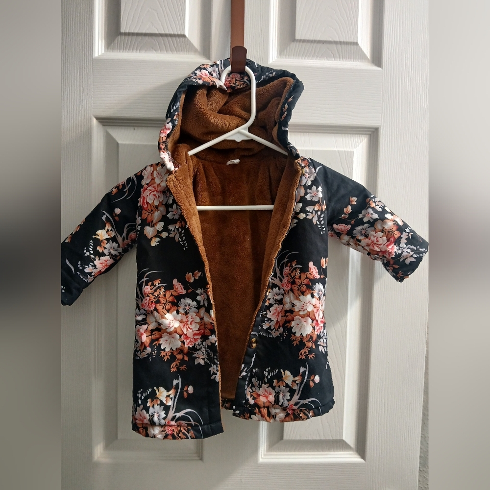 Floral Hooded Fleece Lined Kids Jacket Great Condition